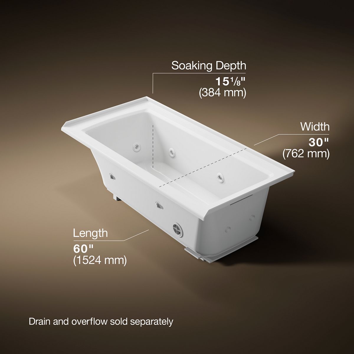 Archer® 60" x 30" alcove whirlpool bath, right drain