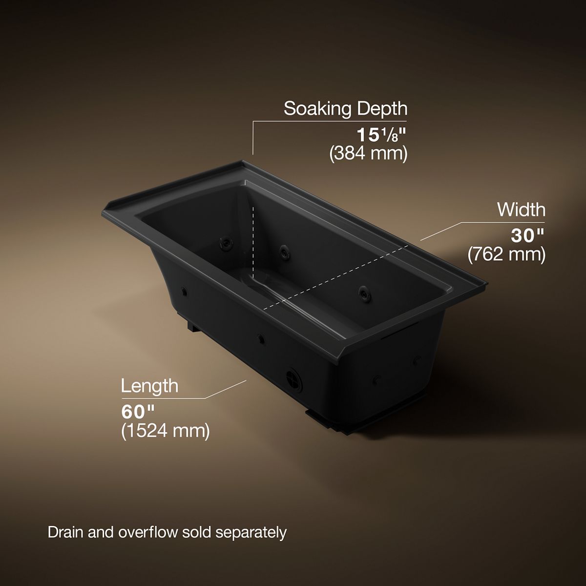 Archer® 60" x 30" alcove heated whirlpool bath, right drain