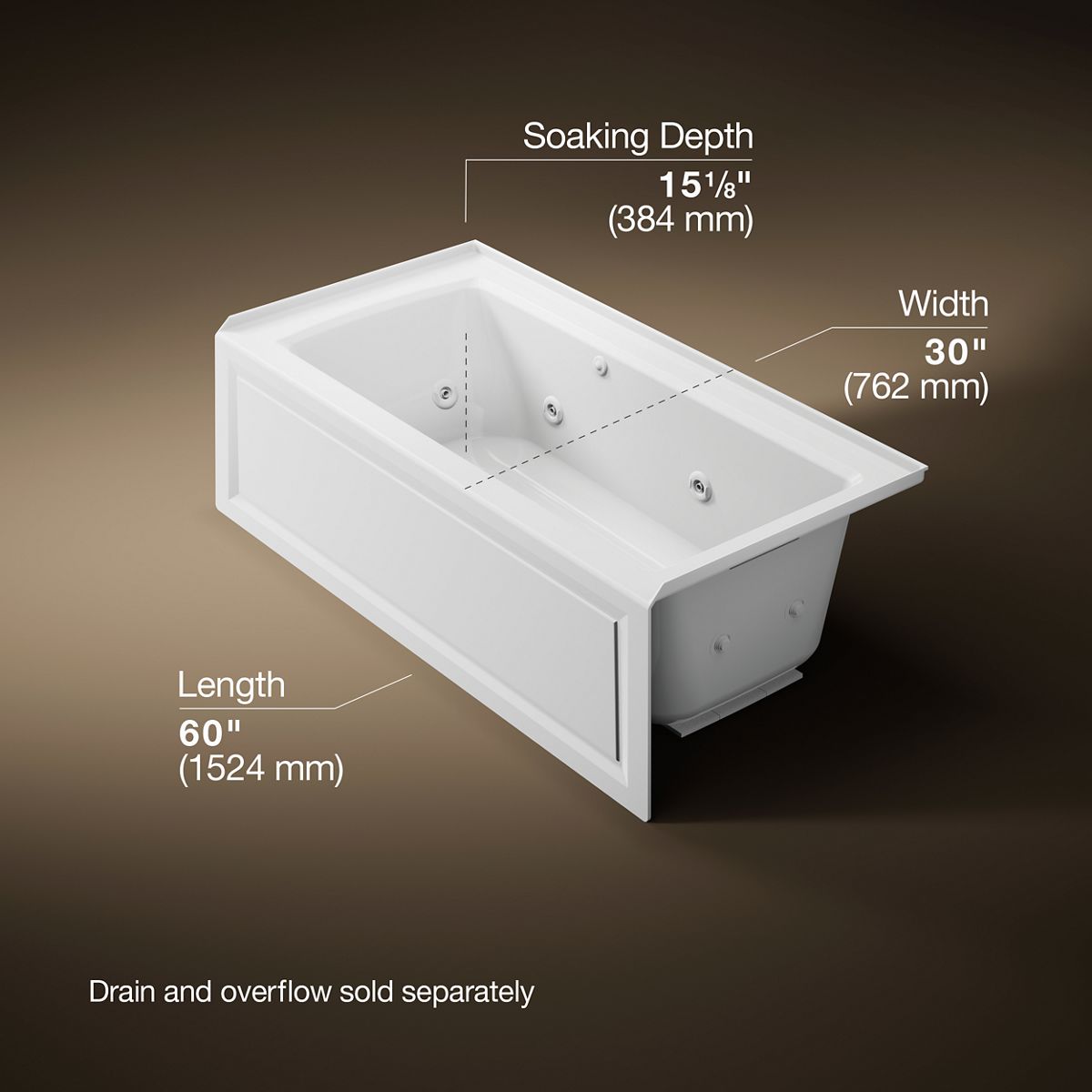 Archer® 60" x 30" alcove whirlpool bath with Bask® heated surface, right drain