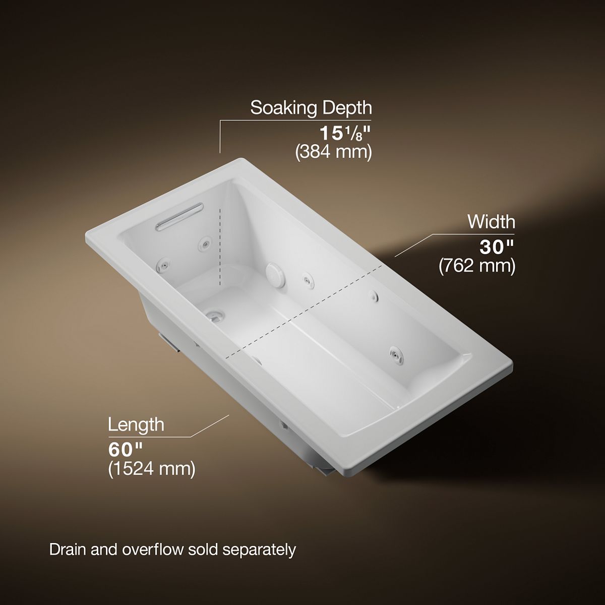 Archer® 60" x 30" drop-in whirlpool bath with Bask® heated surface