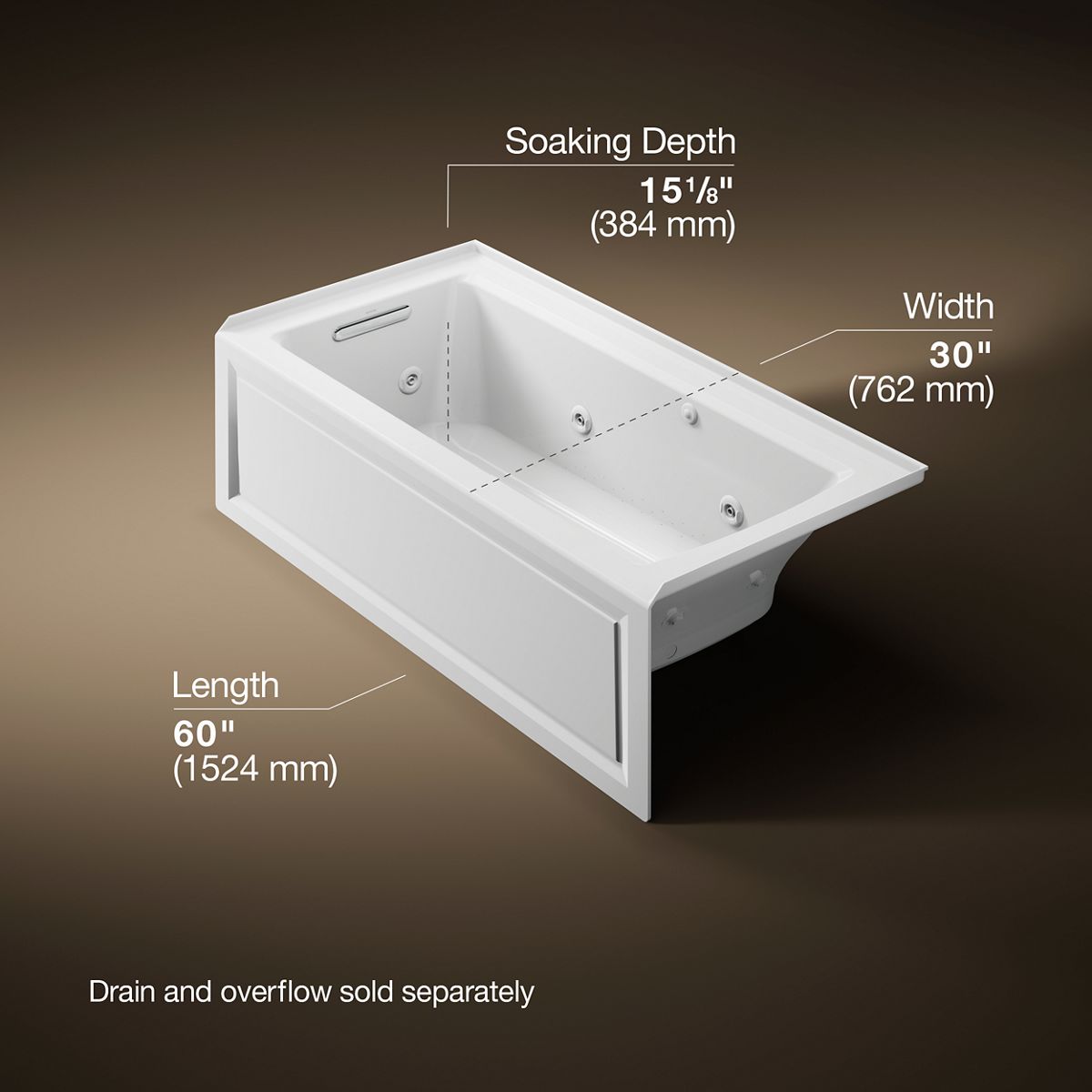 Archer® 60" x 30" alcove Heated BubbleMassage™ air bath and whirlpool, left drain