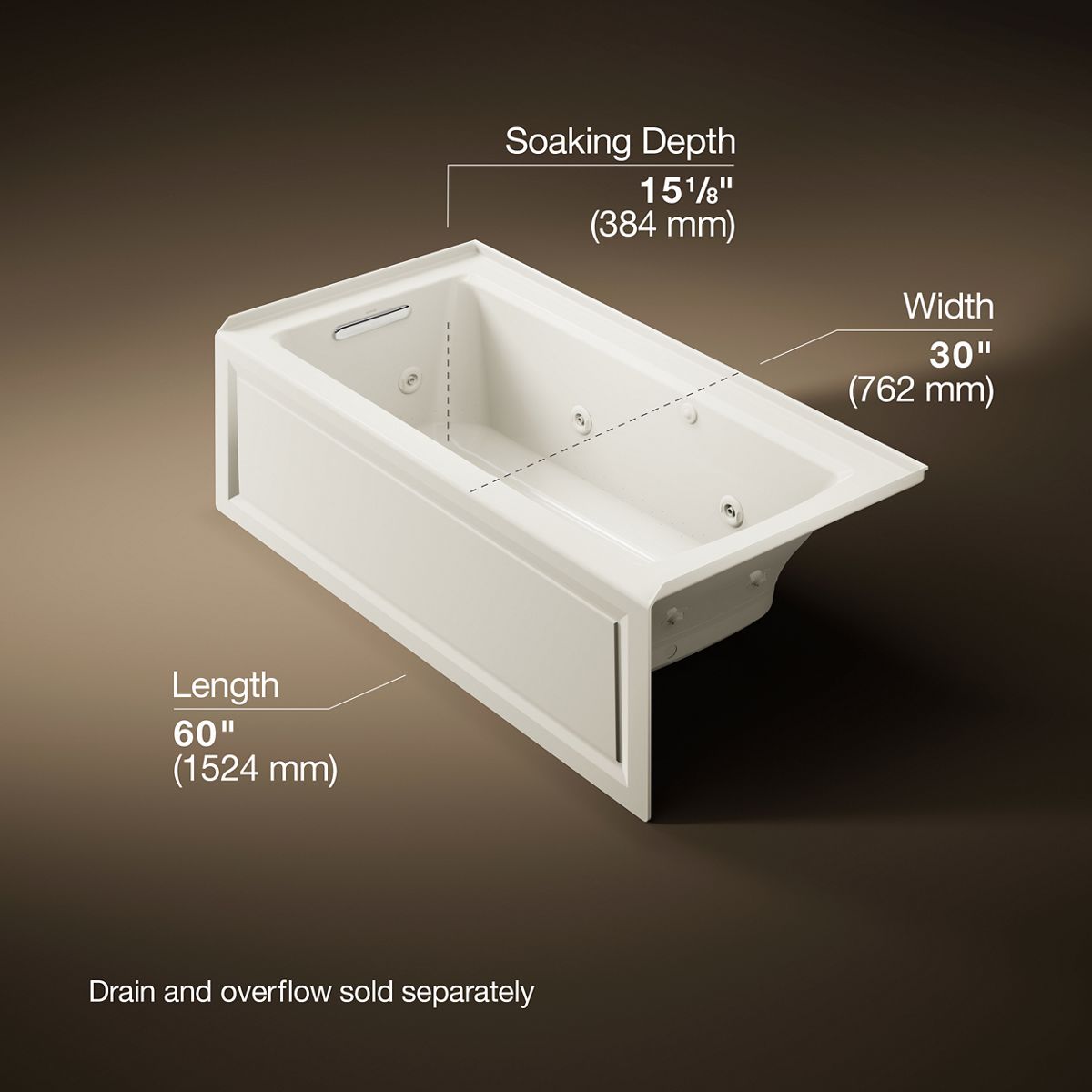Archer® 60" x 30" alcove Heated BubbleMassage™ air bath and whirlpool, left drain