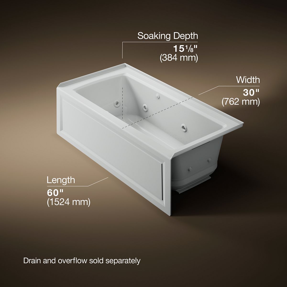 Archer® 60" x 30" alcove Heated BubbleMassage™ air bath and whirlpool, right drain