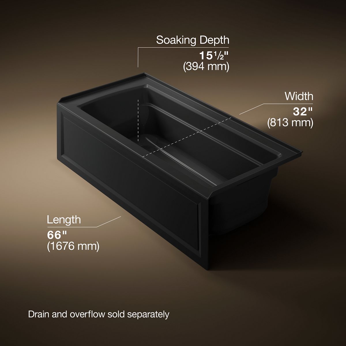 Archer® 66" x 32" alcove Heated BubbleMassage™ air bath, right drain