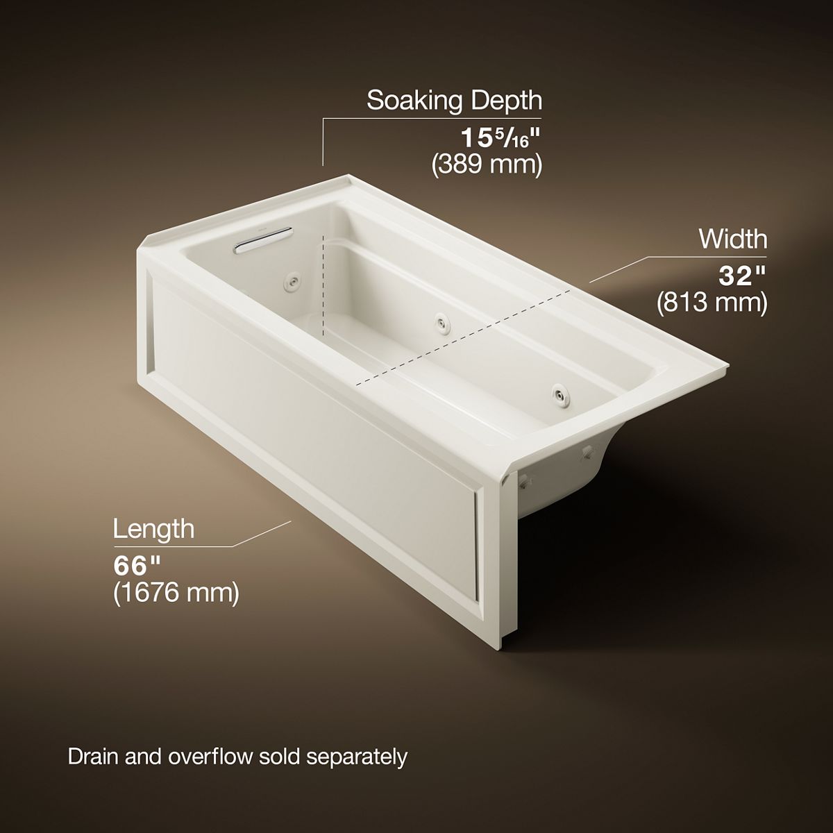 Archer® 66" x 32" alcove heated whirlpool, left hand