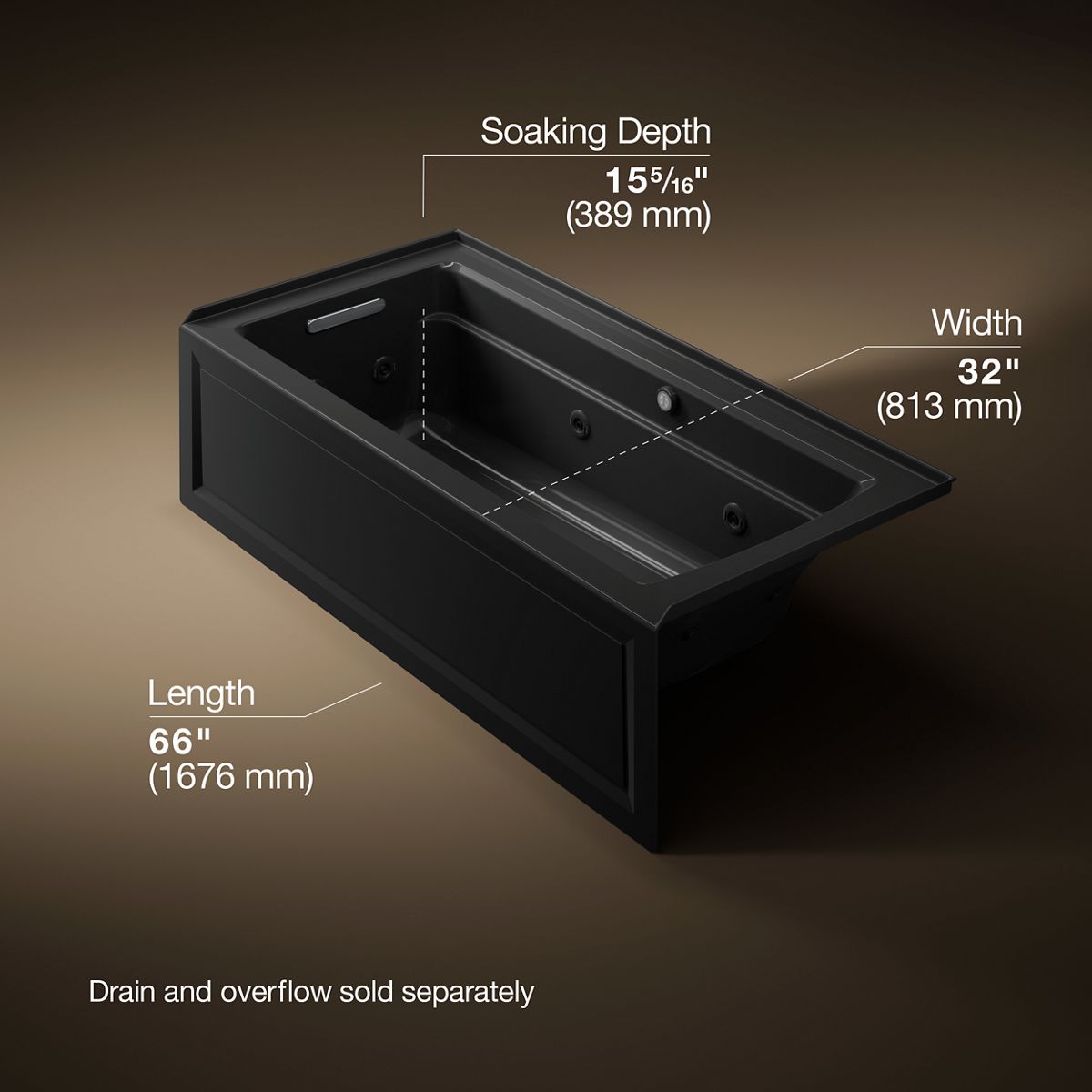 Archer® 66" x 32" alcove whirlpool bath with Bask® heated surface, left drain