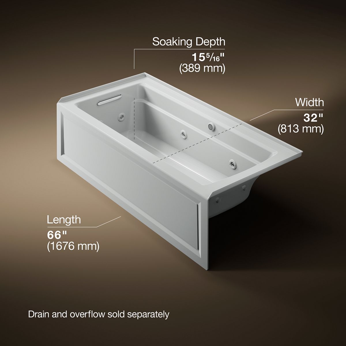 Archer® 66" x 32" alcove whirlpool bath with Bask® heated surface, left drain