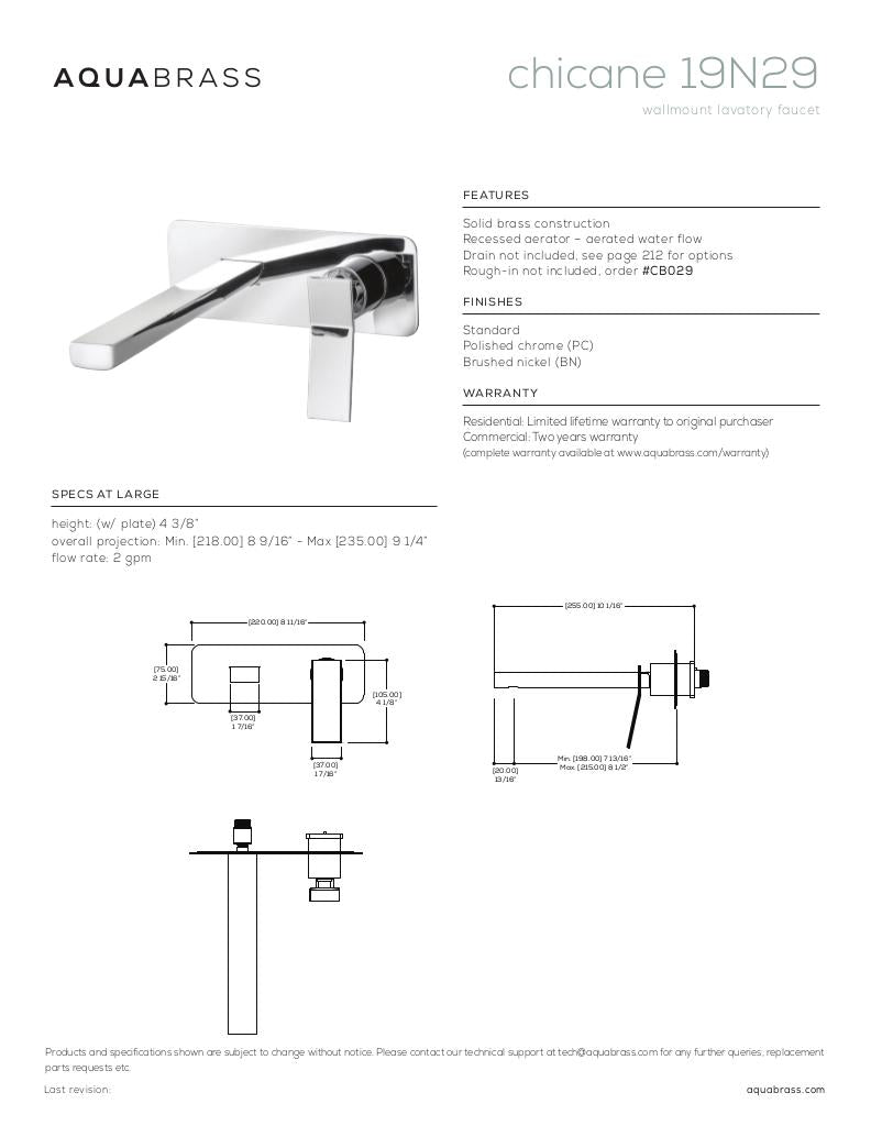 Aquabrass Wall Mount Bathroom Sink Faucet 19N29 - image 3