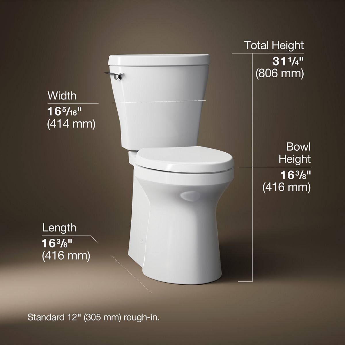 Betello® Two-piece elongated toilet with skirted trapway, 1.28 gpf