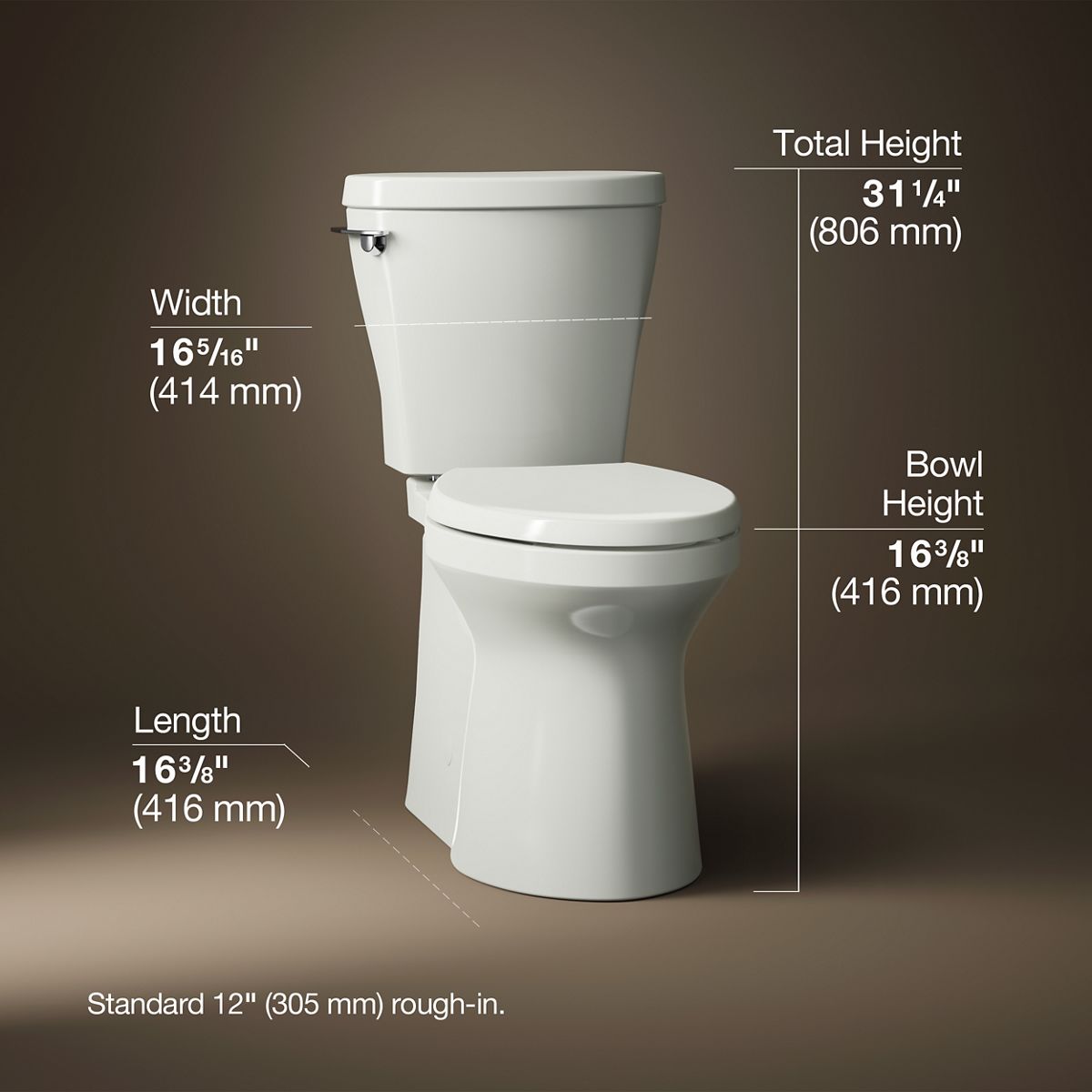 Betello® Two-piece elongated toilet with skirted trapway, 1.28 gpf
