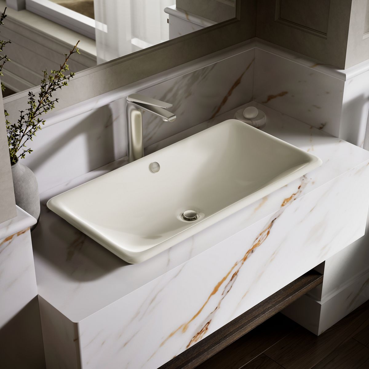 Iron Plains® 30" rectangular drop-in/undermount/vessel bathroom sink with Biscuit painted underside