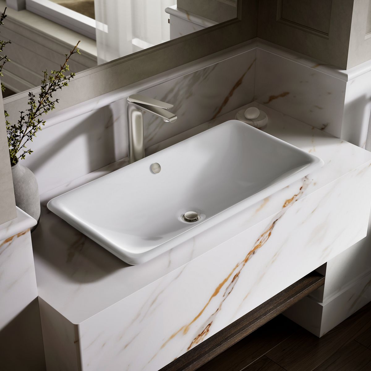 Iron Plains® 30" rectangular drop-in/undermount/vessel bathroom sink with White painted underside