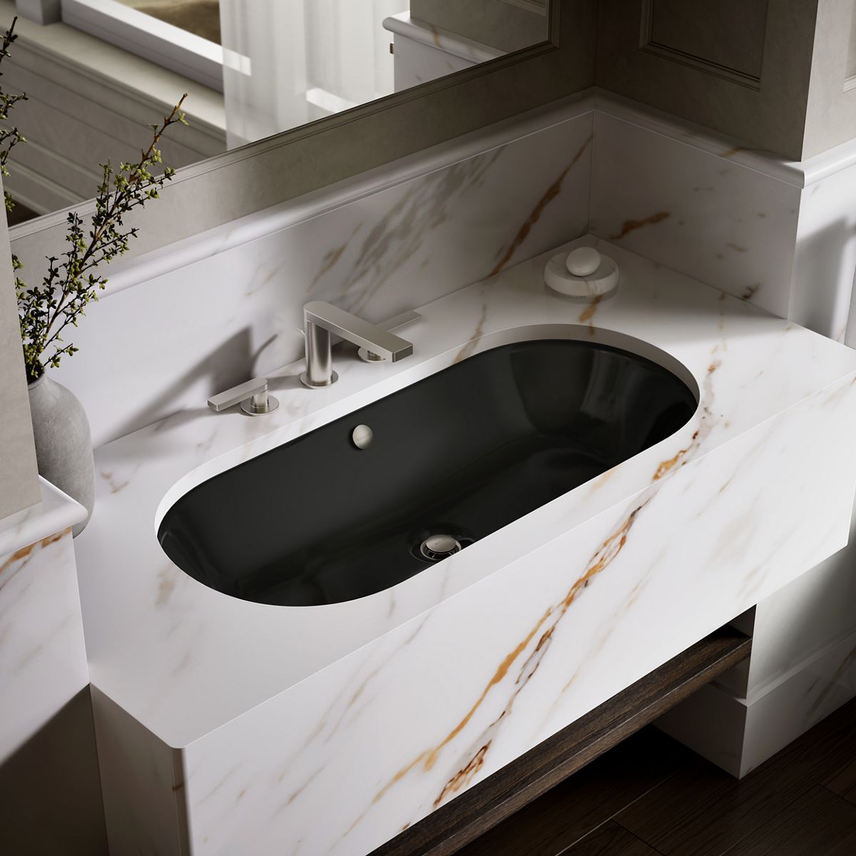Iron Plains® 33" oval drop-in/undermount bathroom sink
