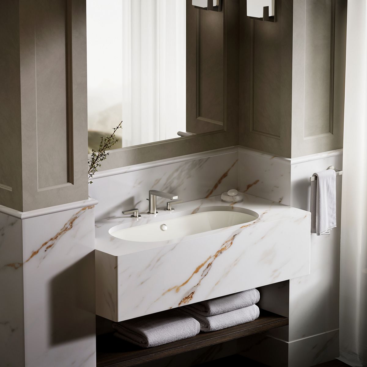 Iron Plains® 33" oval drop-in/undermount/vessel bathroom sink with Biscuit painted underside