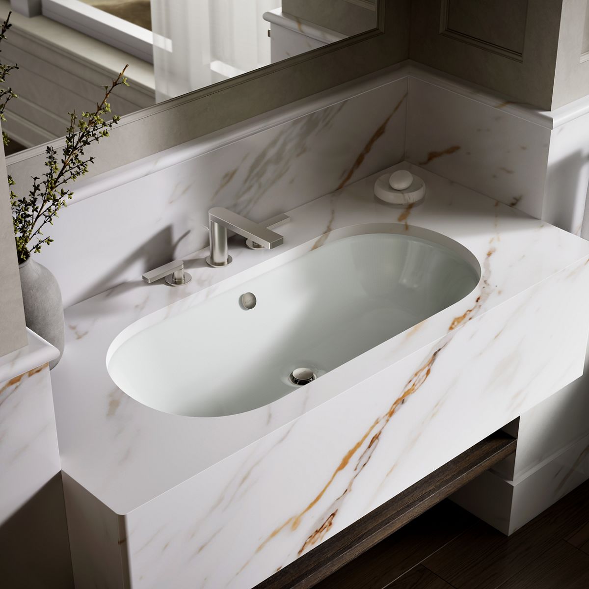 Iron Plains® 33" oval drop-in/undermount bathroom sink