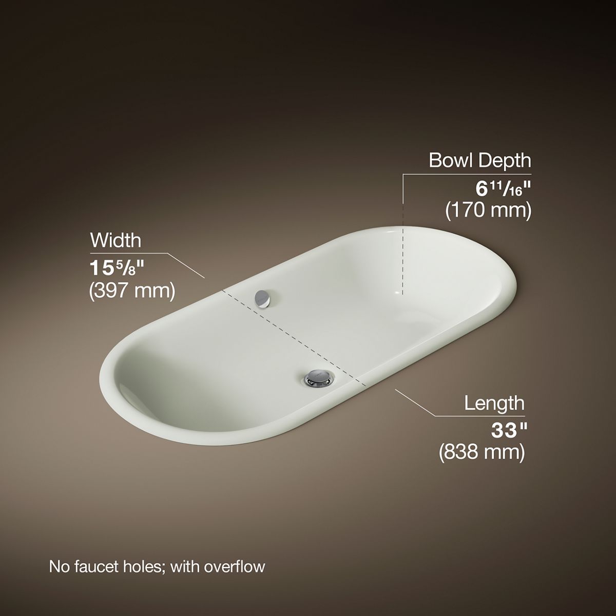 Iron Plains® 33" oval drop-in/undermount bathroom sink