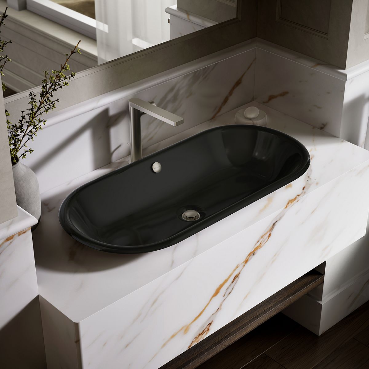 Iron Plains® 33" oval drop-in/undermount/vessel bathroom sink with Iron Black painted underside