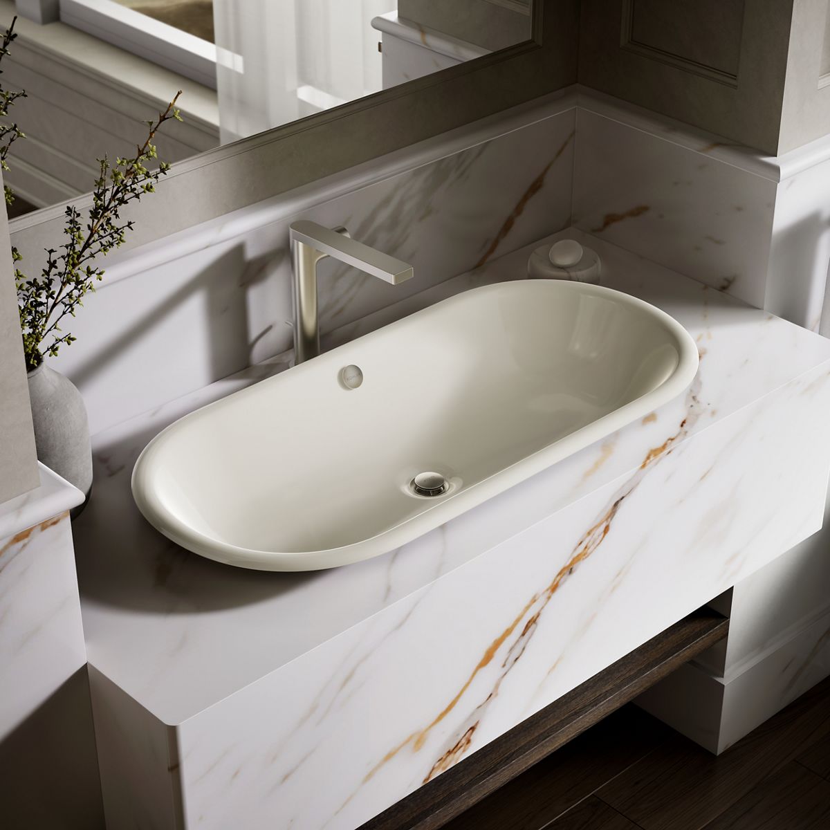 Iron Plains® 33" oval drop-in/undermount/vessel bathroom sink with Iron Black painted underside