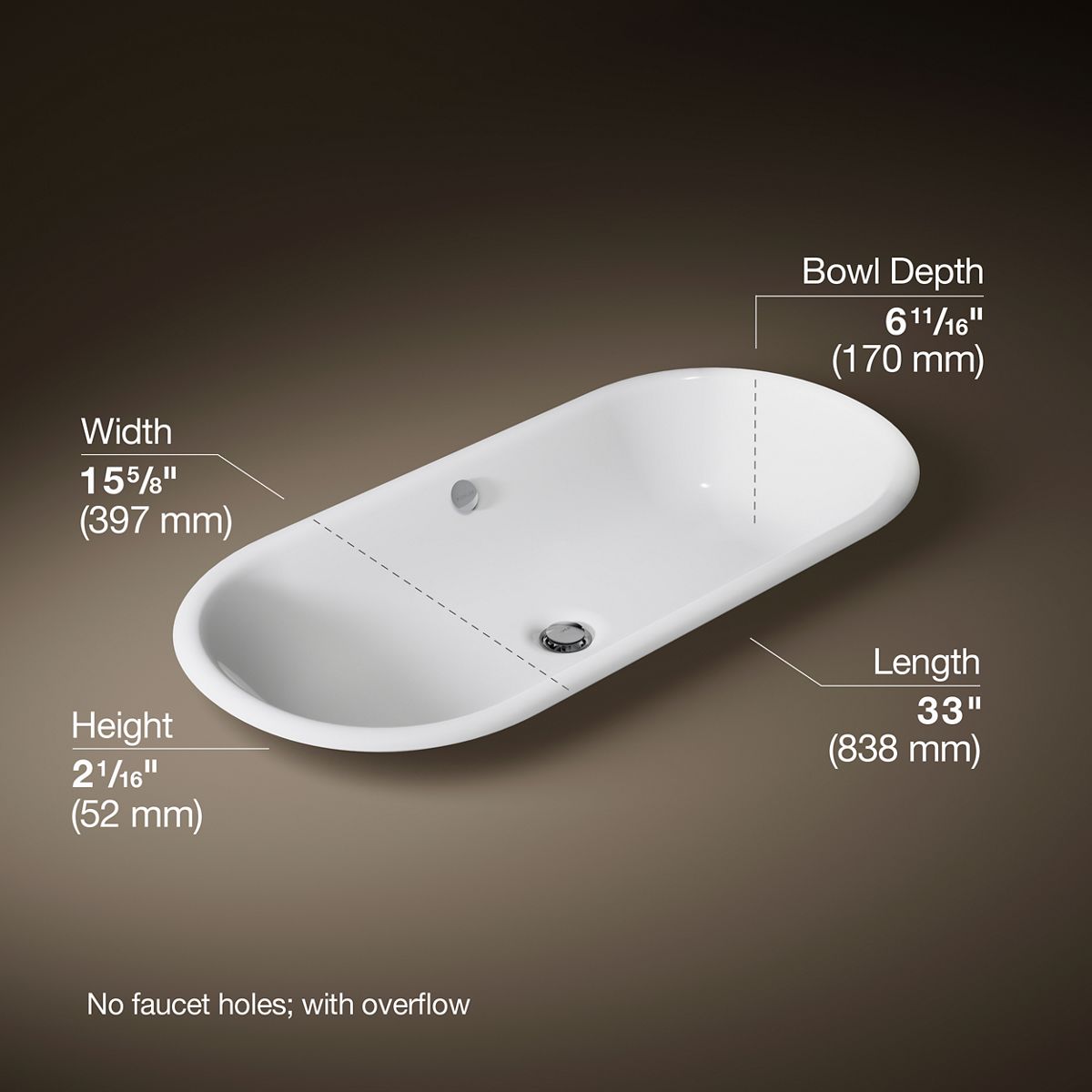 Iron Plains® 33" oval drop-in/undermount/vessel bathroom sink with White painted underside