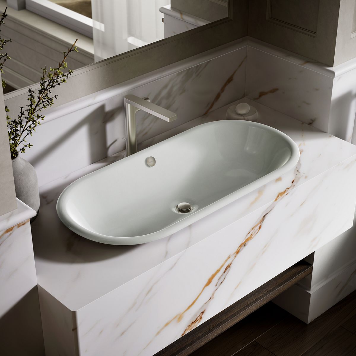 Iron Plains® 33" oval drop-in/undermount/vessel bathroom sink with White painted underside