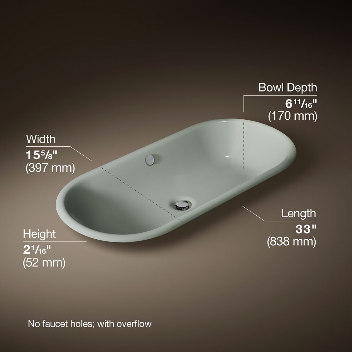 Iron Plains® 33" oval drop-in/undermount/vessel bathroom sink with White painted underside