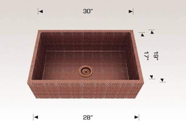 Kitchen Sink 30" X 19 " X 9" Bosco Copper Series #206630
