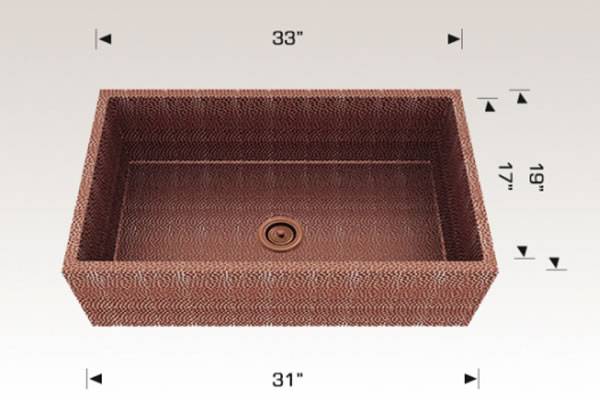 Kitchen Sink 33" X 19 " X 9" Bosco Copper Series #206633