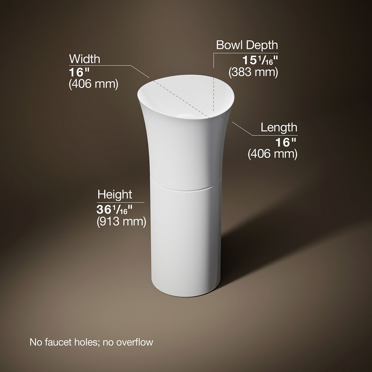 Veil™ 16" pedestal bathroom sink, no overflow