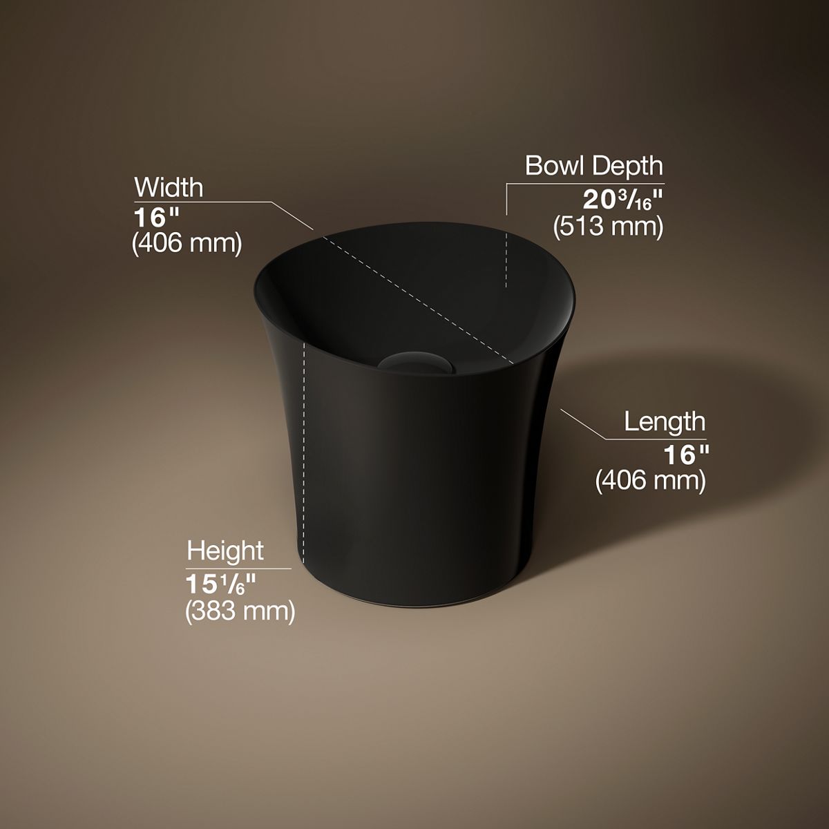 Veil™ 16" round vessel bathroom sink or pedestal sink basin, no overflow