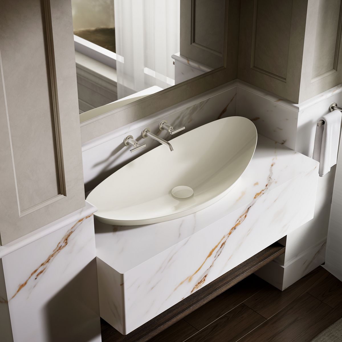 Veil™ 38-1/2" oval vessel bathroom sink, no overflow