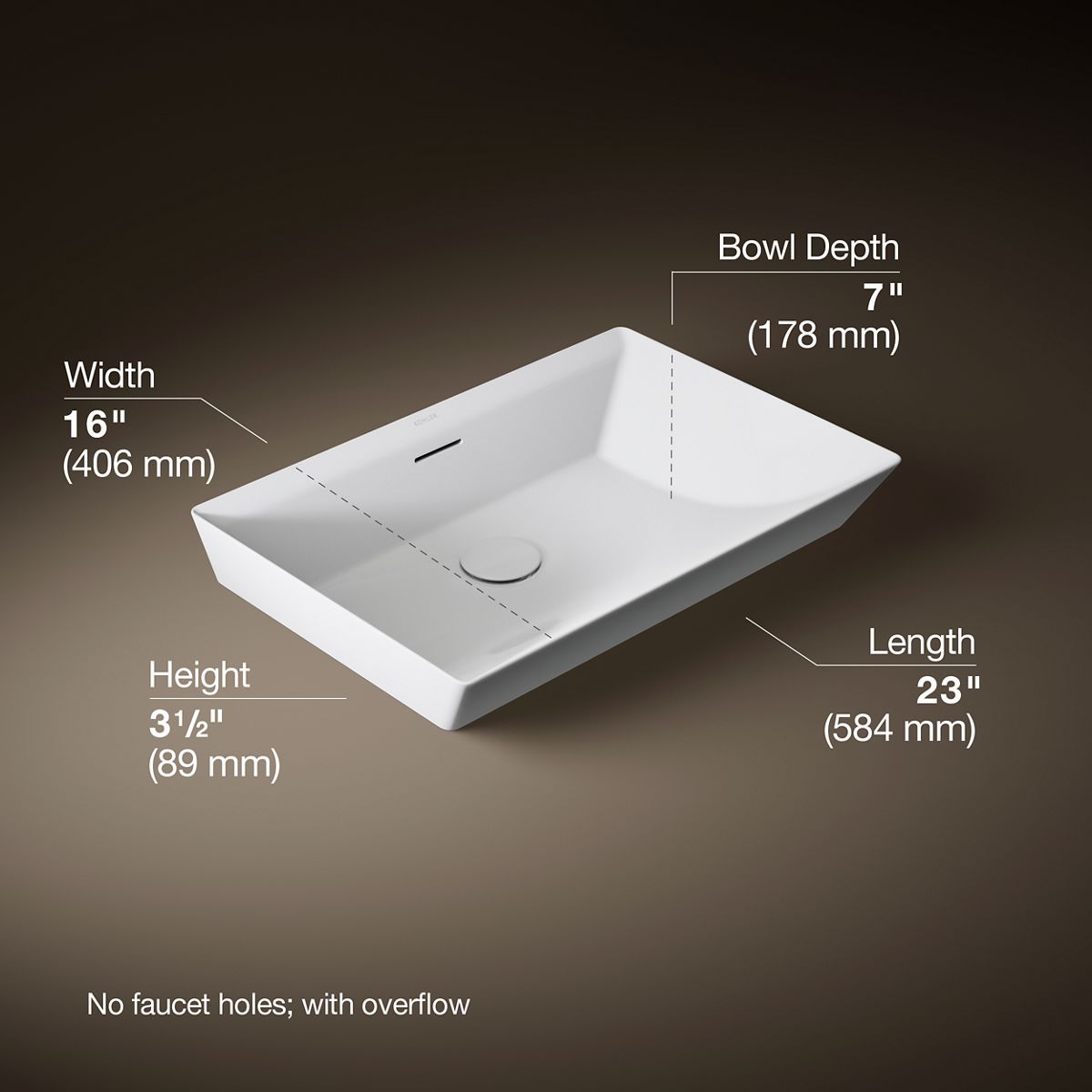 Brazn® 23" rectangular vessel bathroom sink