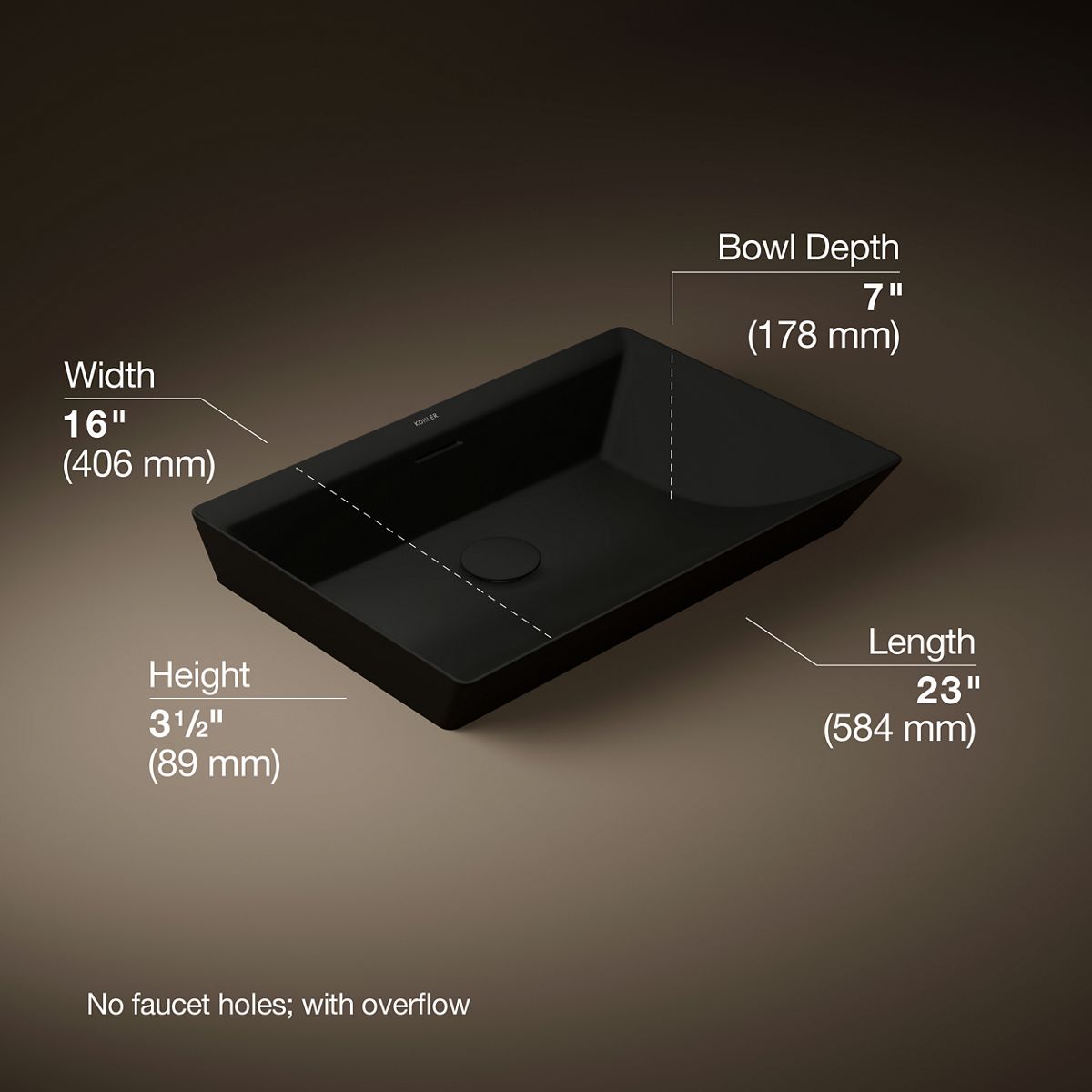 Brazn® 23" rectangular vessel bathroom sink