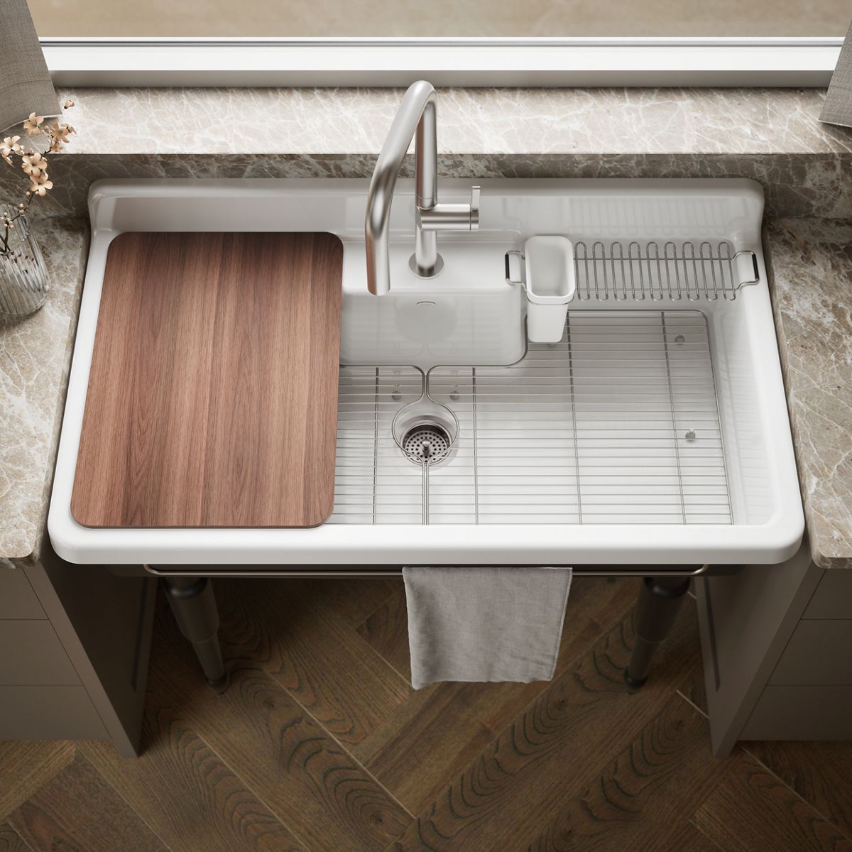 Farmstead® 45" top-/wall-mount single-bowl workstation farmhouse kitchen sink