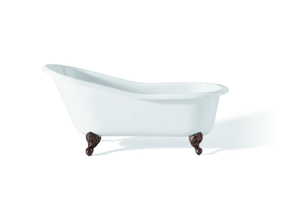 SLIPPER Cast Iron Bathtub with Continuous Rolled Rim 2108-WW
