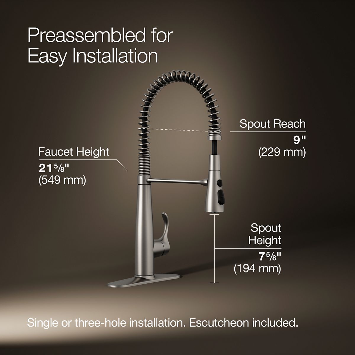 Simplice® Semi-professional kitchen sink faucet with three-function sprayhead