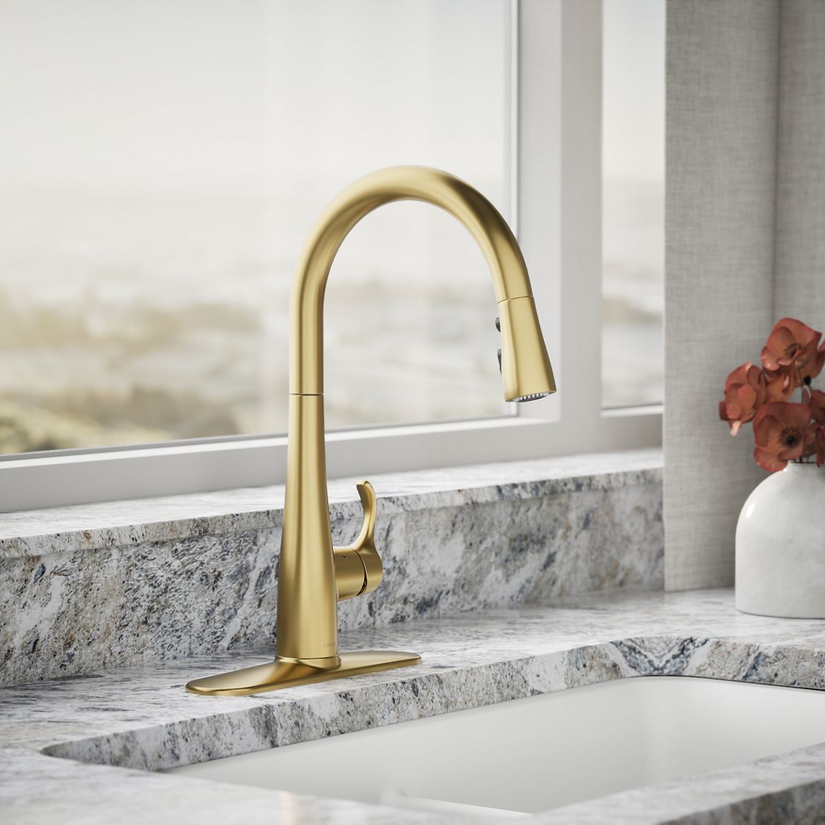Simplice® Touchless pull-down kitchen sink faucet with three-function sprayhead