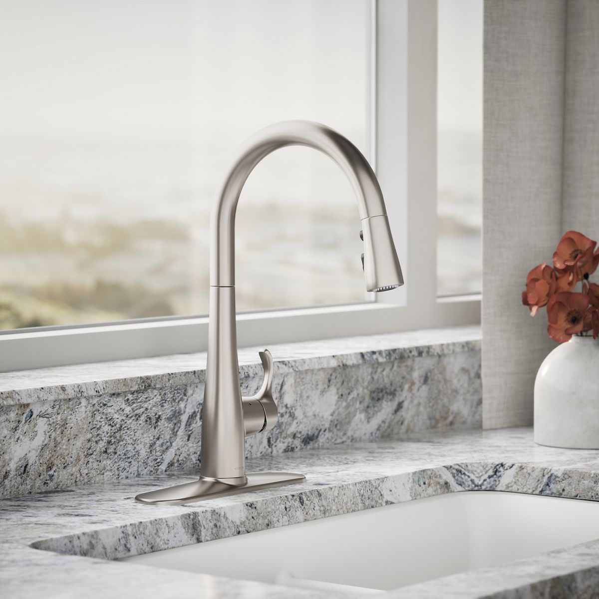 Simplice® Touchless pull-down kitchen sink faucet with three-function sprayhead