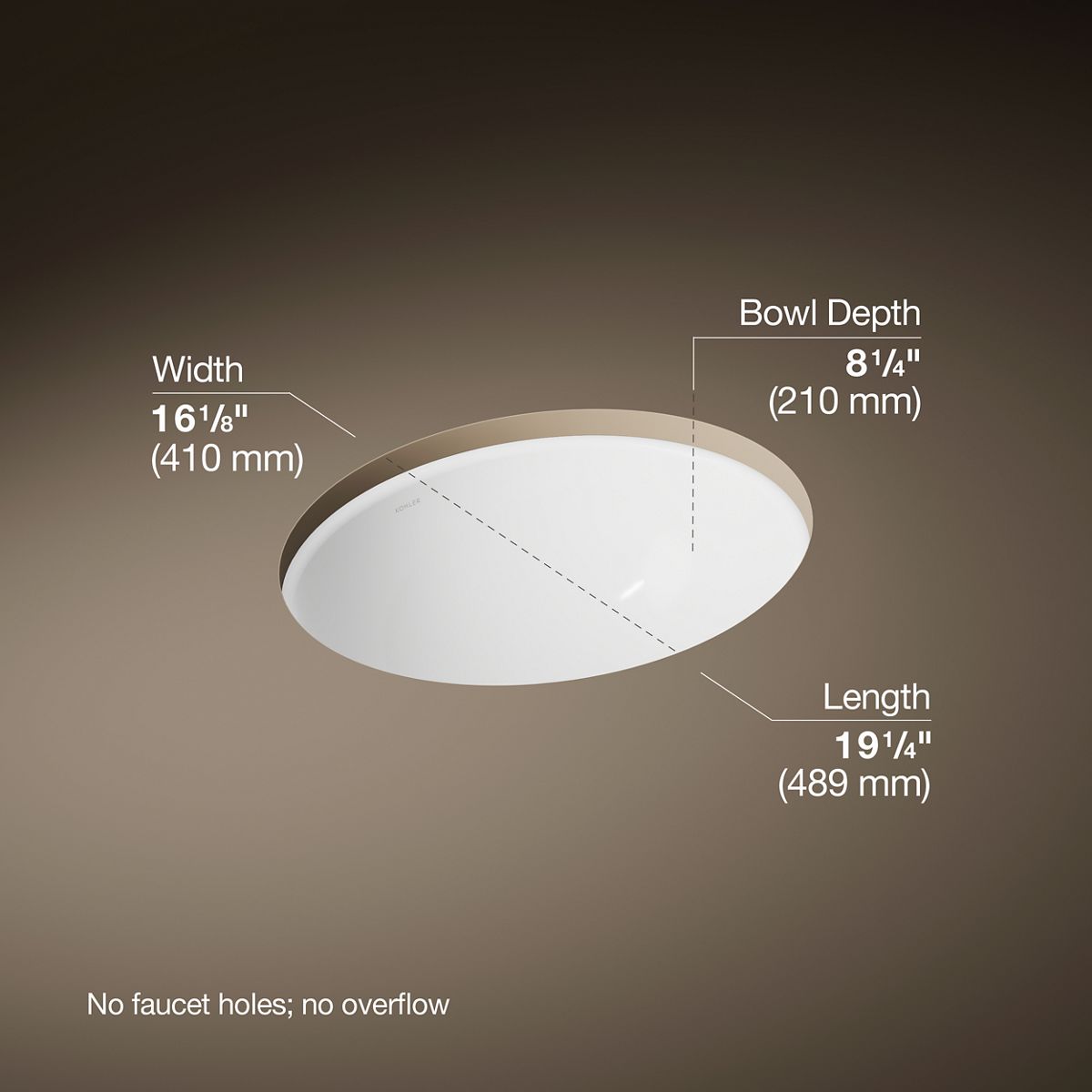 Caxton® 19-1/4" oval undermount bathroom sink with glazed underside, no overflow