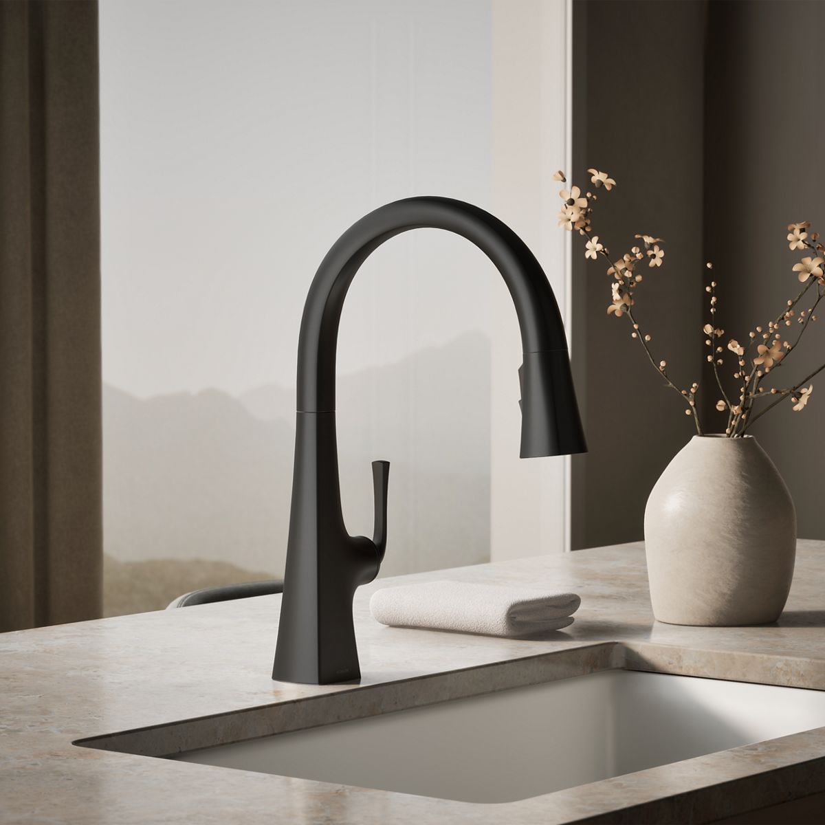 Graze® Pull-down kitchen sink faucet with three-function sprayhead