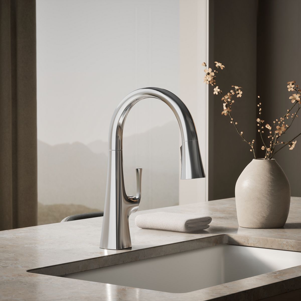 Graze® Pull-down kitchen sink faucet with three-function sprayhead