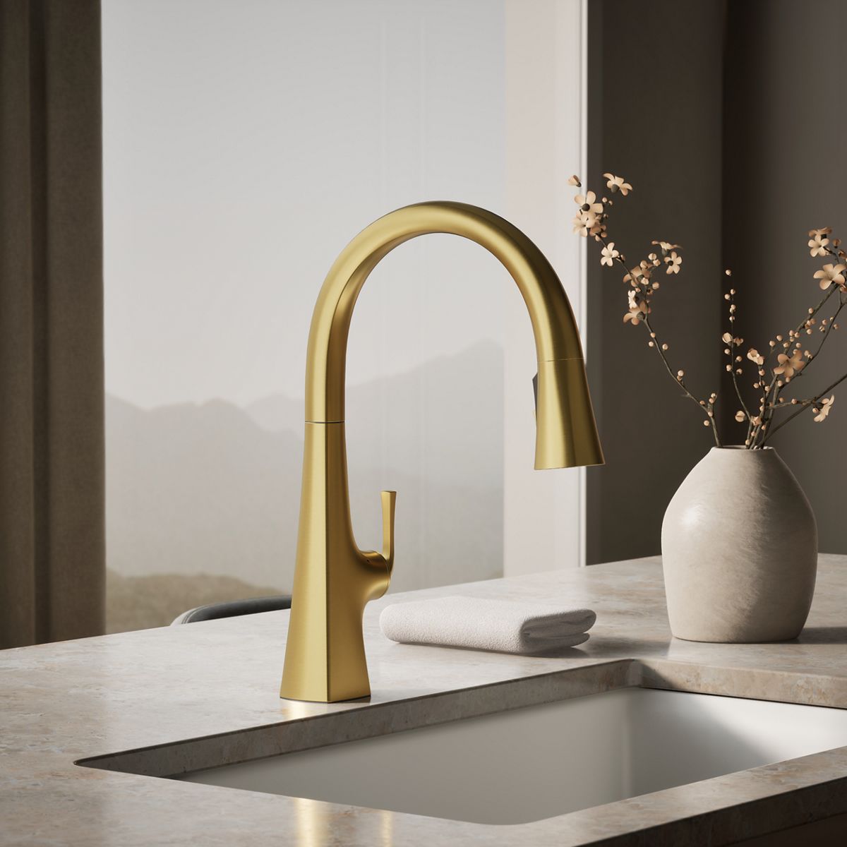 Graze® Touchless pull-down kitchen sink faucet with three-function sprayhead