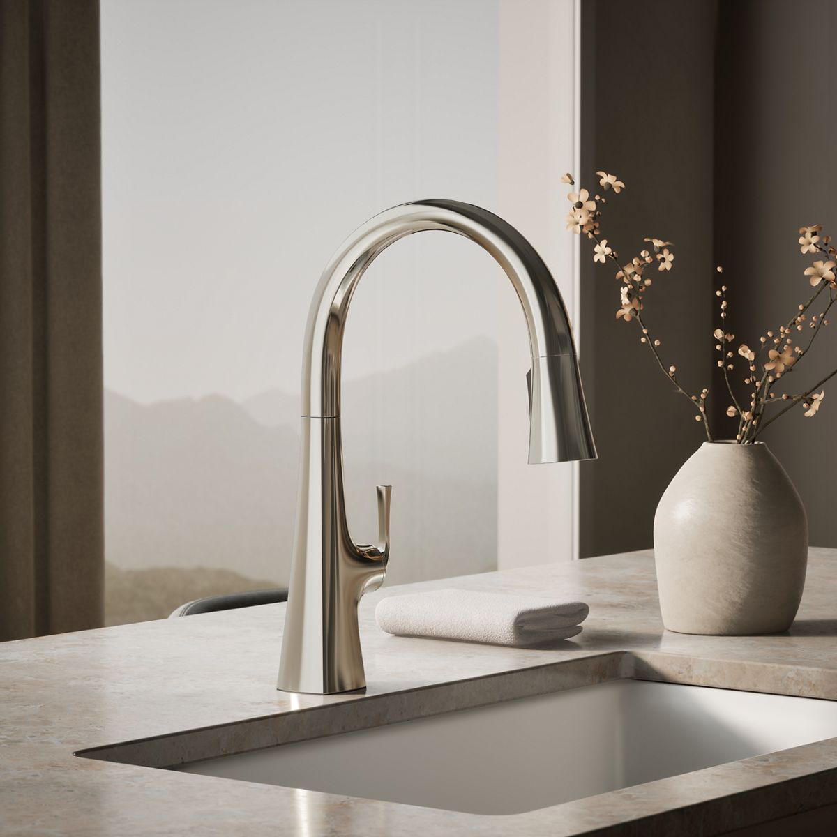 Graze® Touchless pull-down kitchen sink faucet with three-function sprayhead