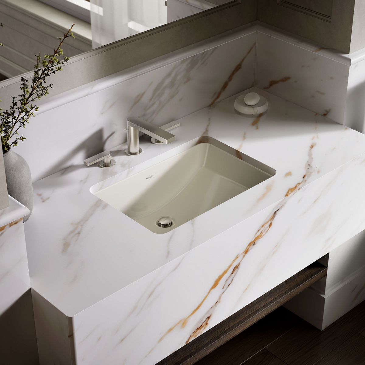 Ladena® 21" rectangular undermount bathroom sink with glazed underside, no overflow