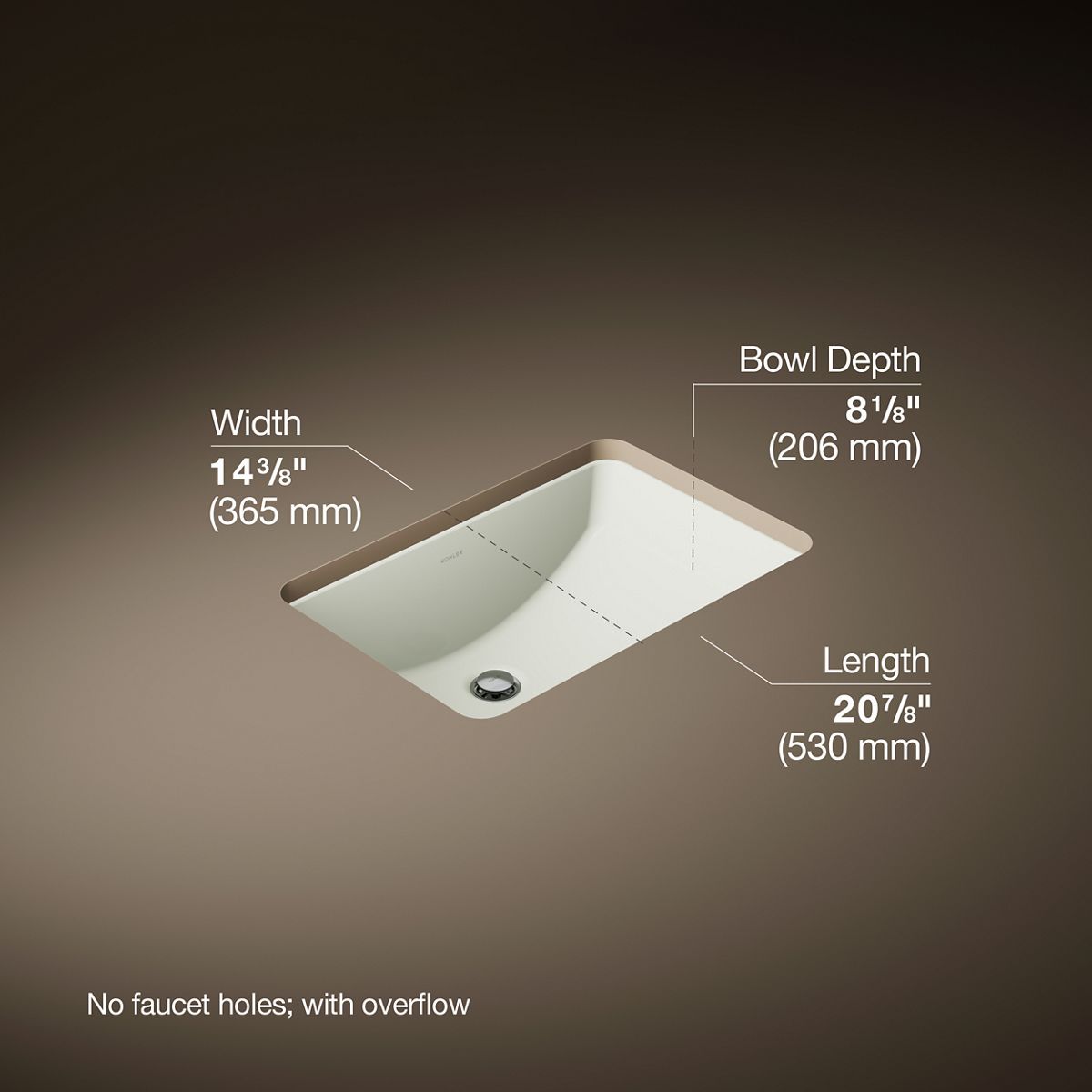 Ladena® 21" rectangular undermount bathroom sink with glazed underside, no overflow