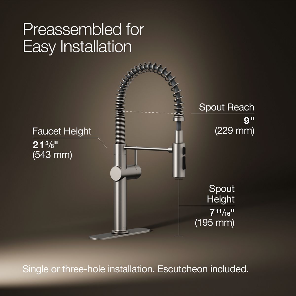 Crue® Semi-professional kitchen sink faucet with three-function sprayhead