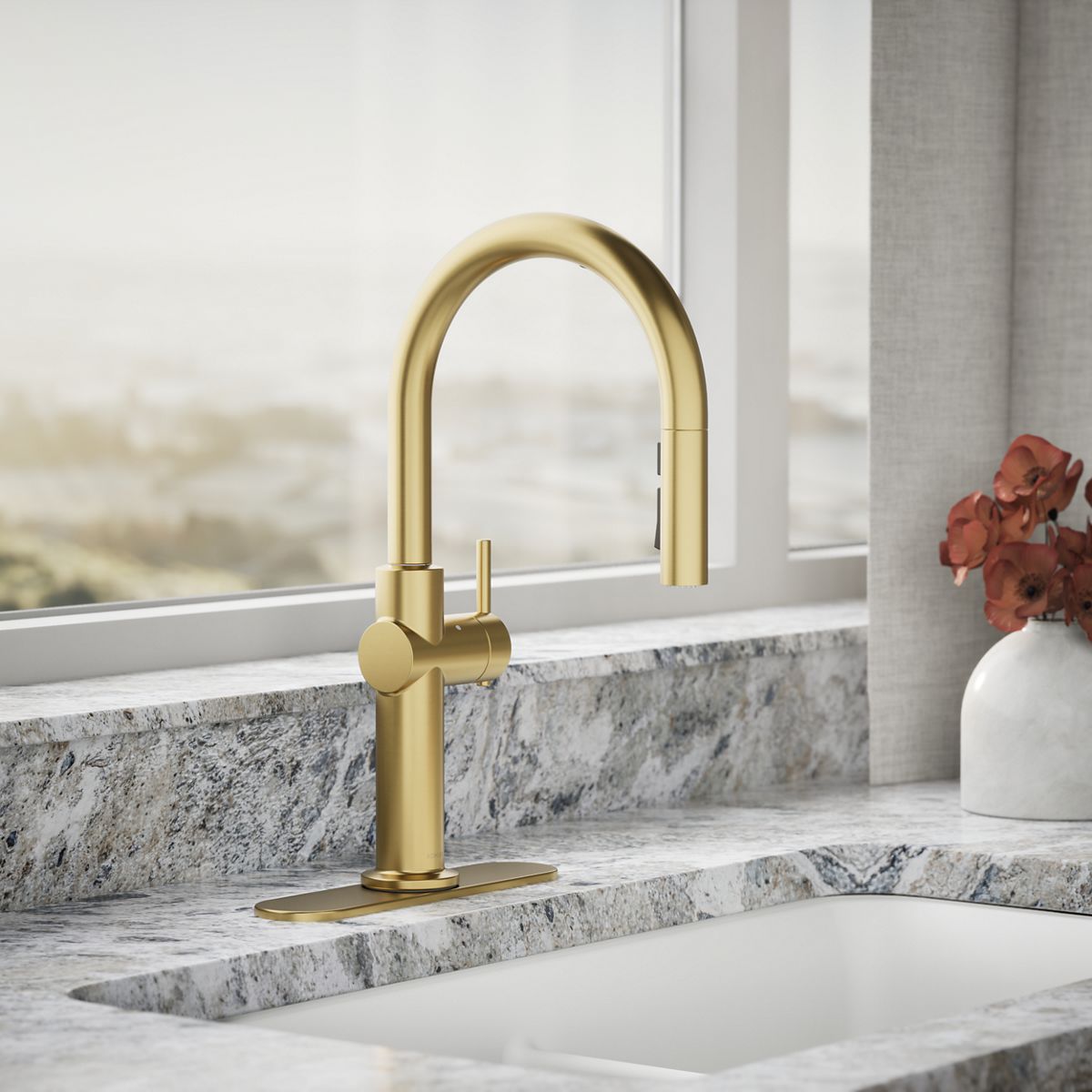 Crue® Touchless pull-down kitchen sink faucet with three-function sprayhead