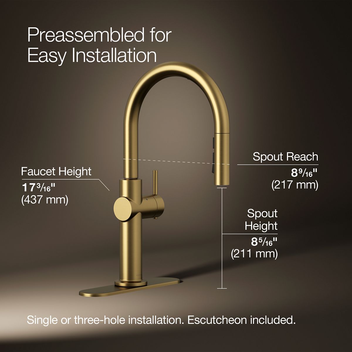 Crue® Touchless pull-down kitchen sink faucet with three-function sprayhead