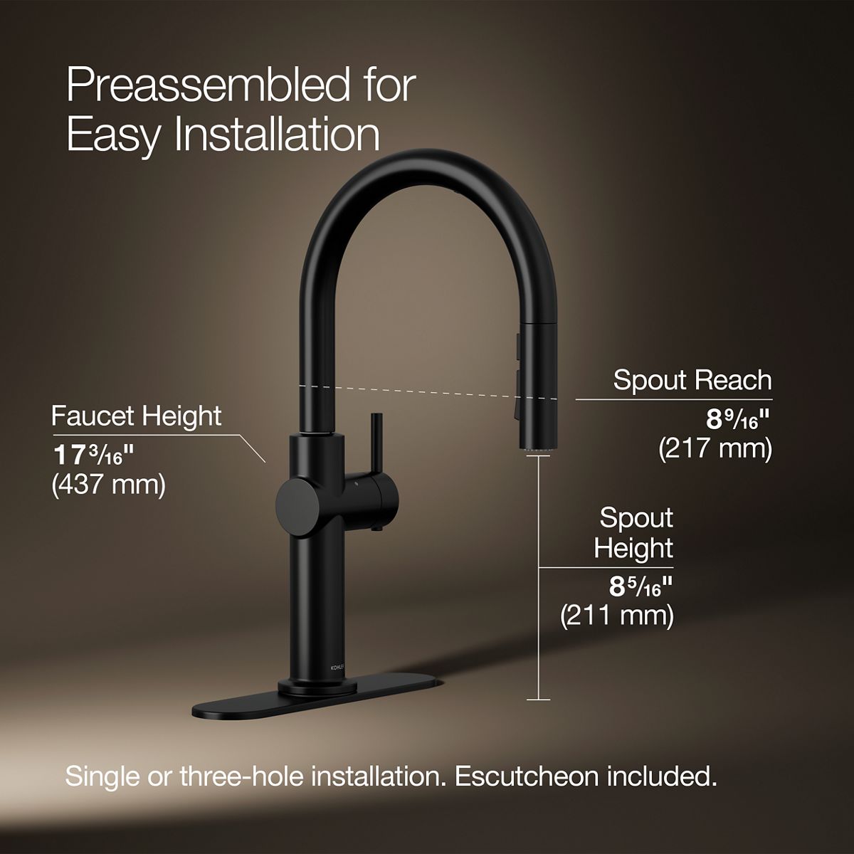 Crue® Touchless pull-down kitchen sink faucet with three-function sprayhead