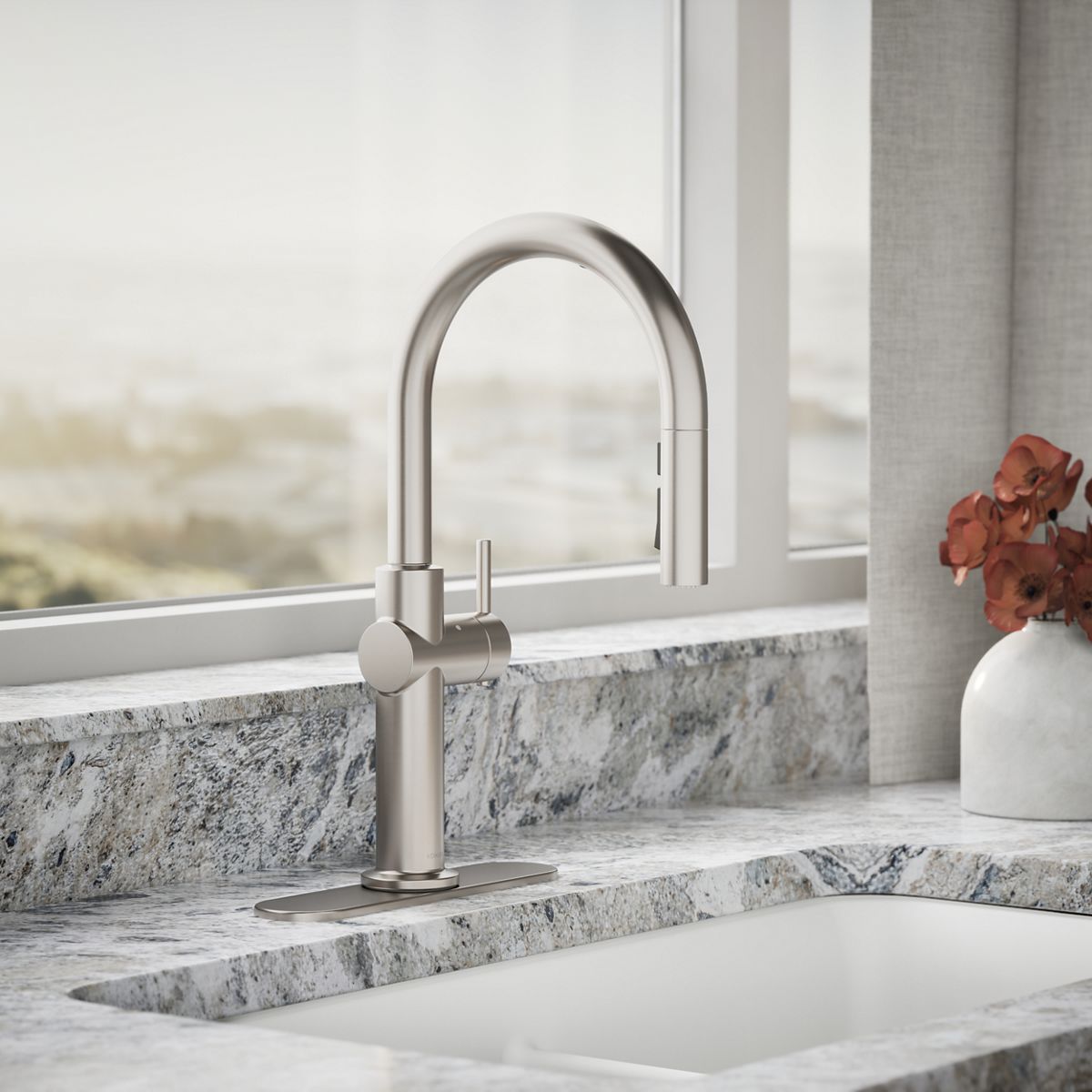 Crue® Touchless pull-down kitchen sink faucet with three-function sprayhead
