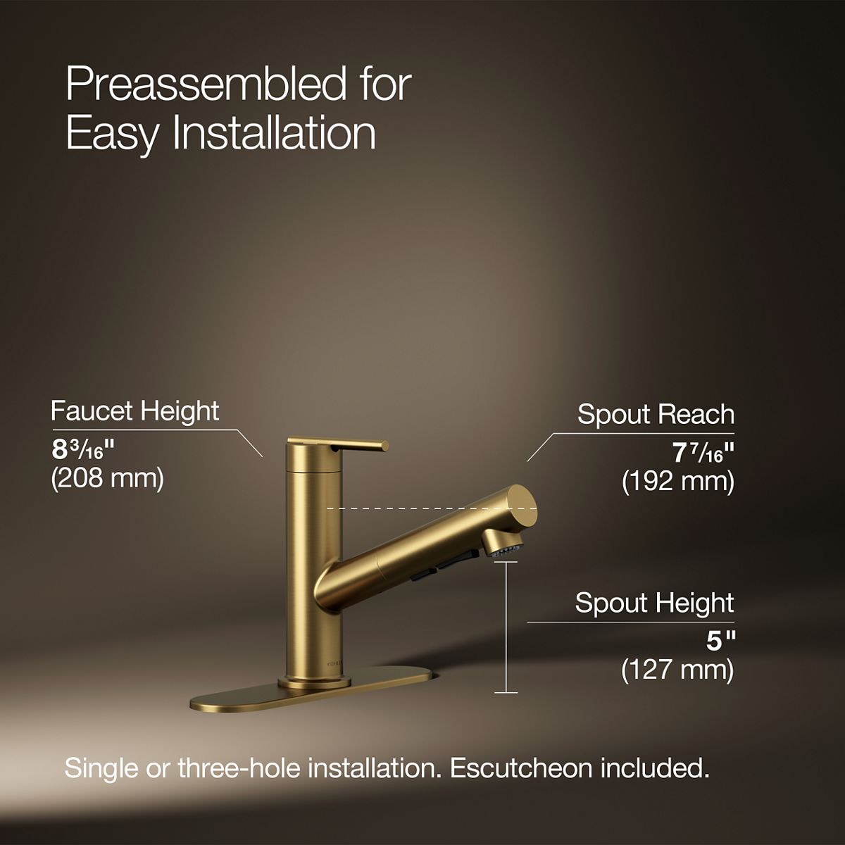Crue® Pull-out kitchen sink faucet with three-function sprayhead